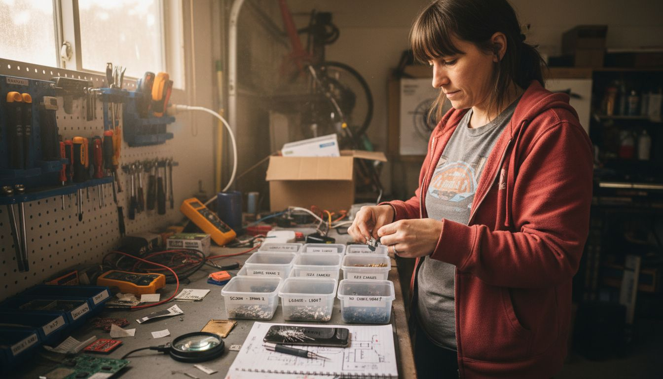 DIY diagnostic sorting at cluttered workbench