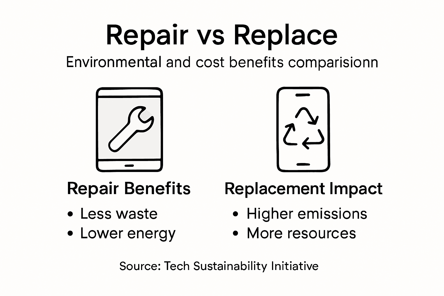 Infographic comparing repair and replacement impacts