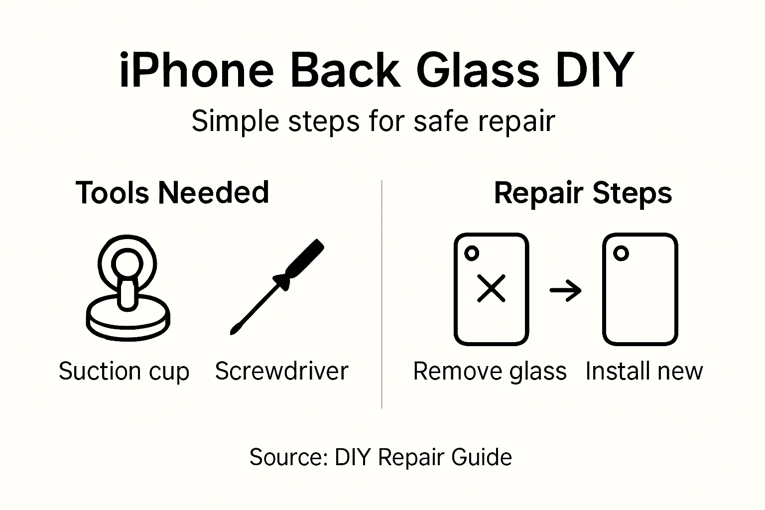 Infographic showing steps and tools for iPhone back glass repair