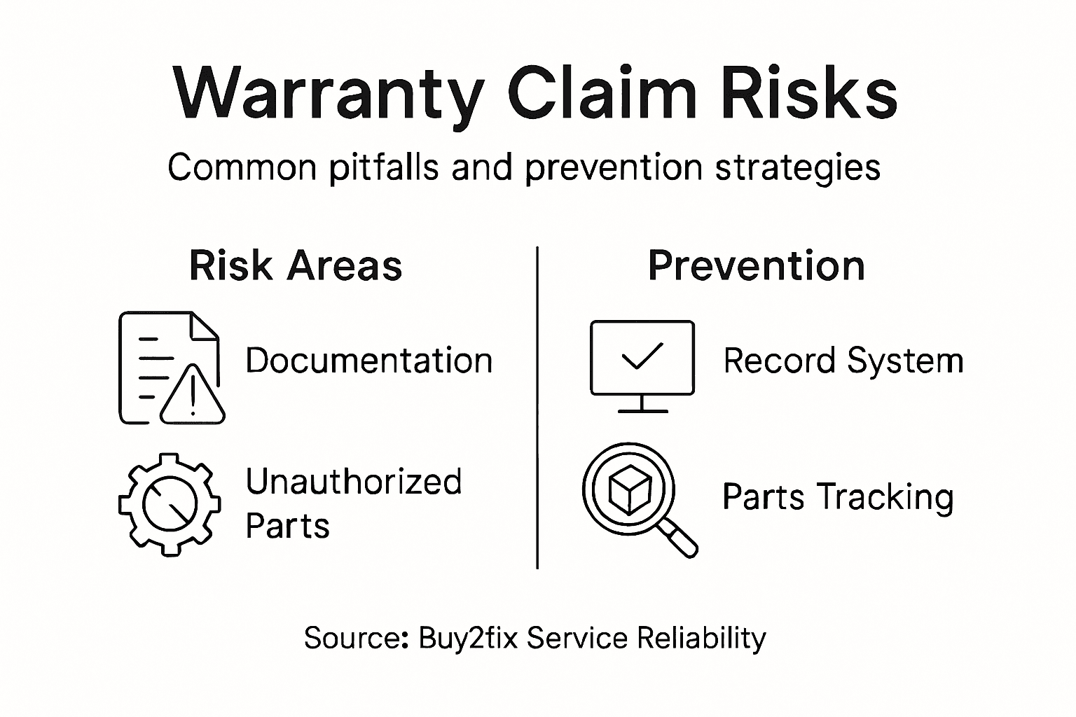 Infographic showing warranty risks and prevention tips