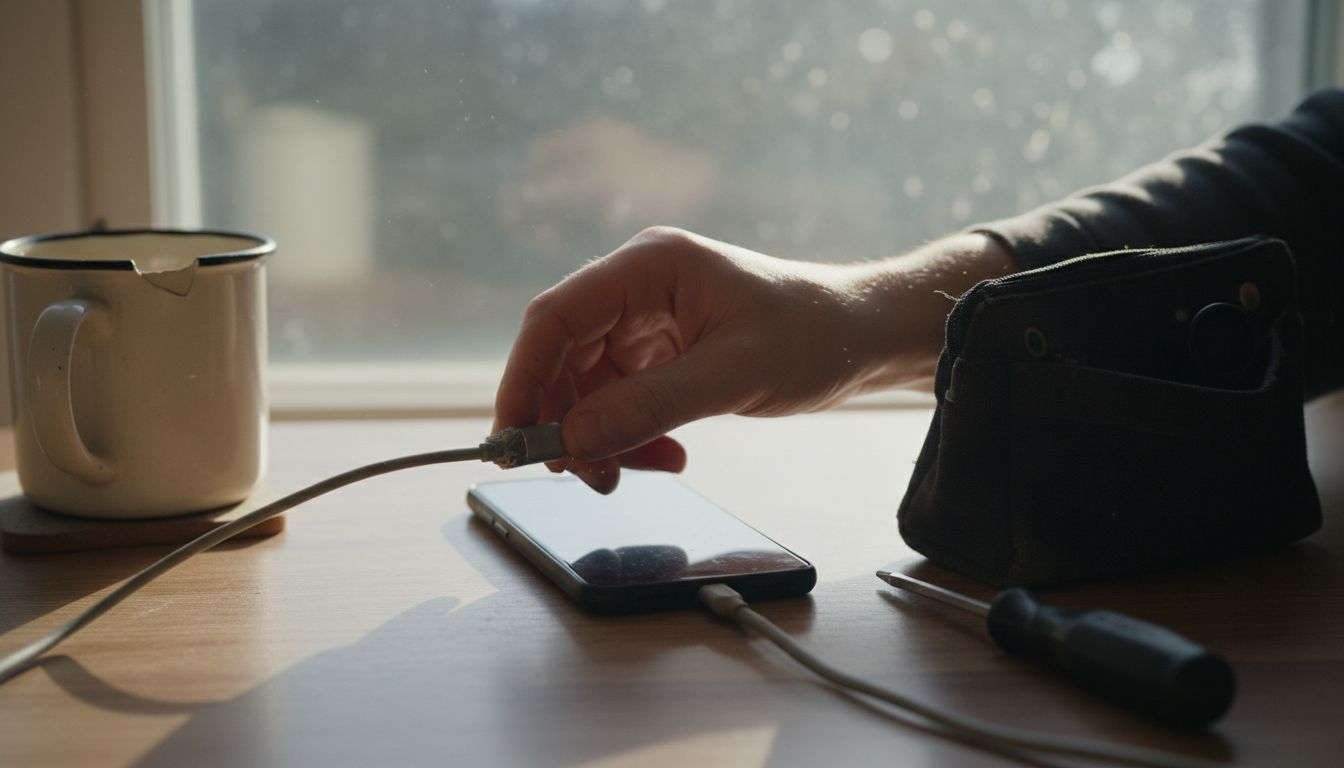 Close-up inserting USB Type-C phone connector