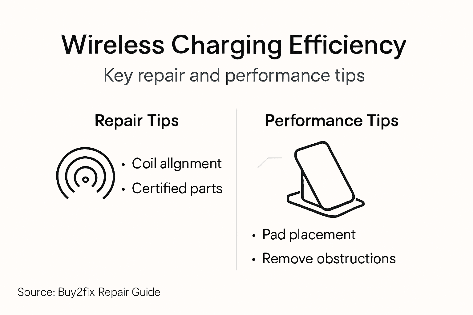 Infographic on wireless charging repair and performance tips