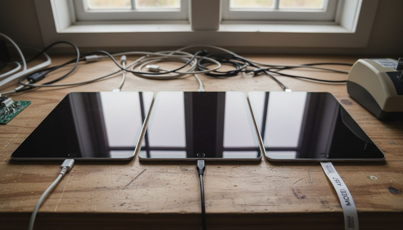 Three iPad models with different charging ports