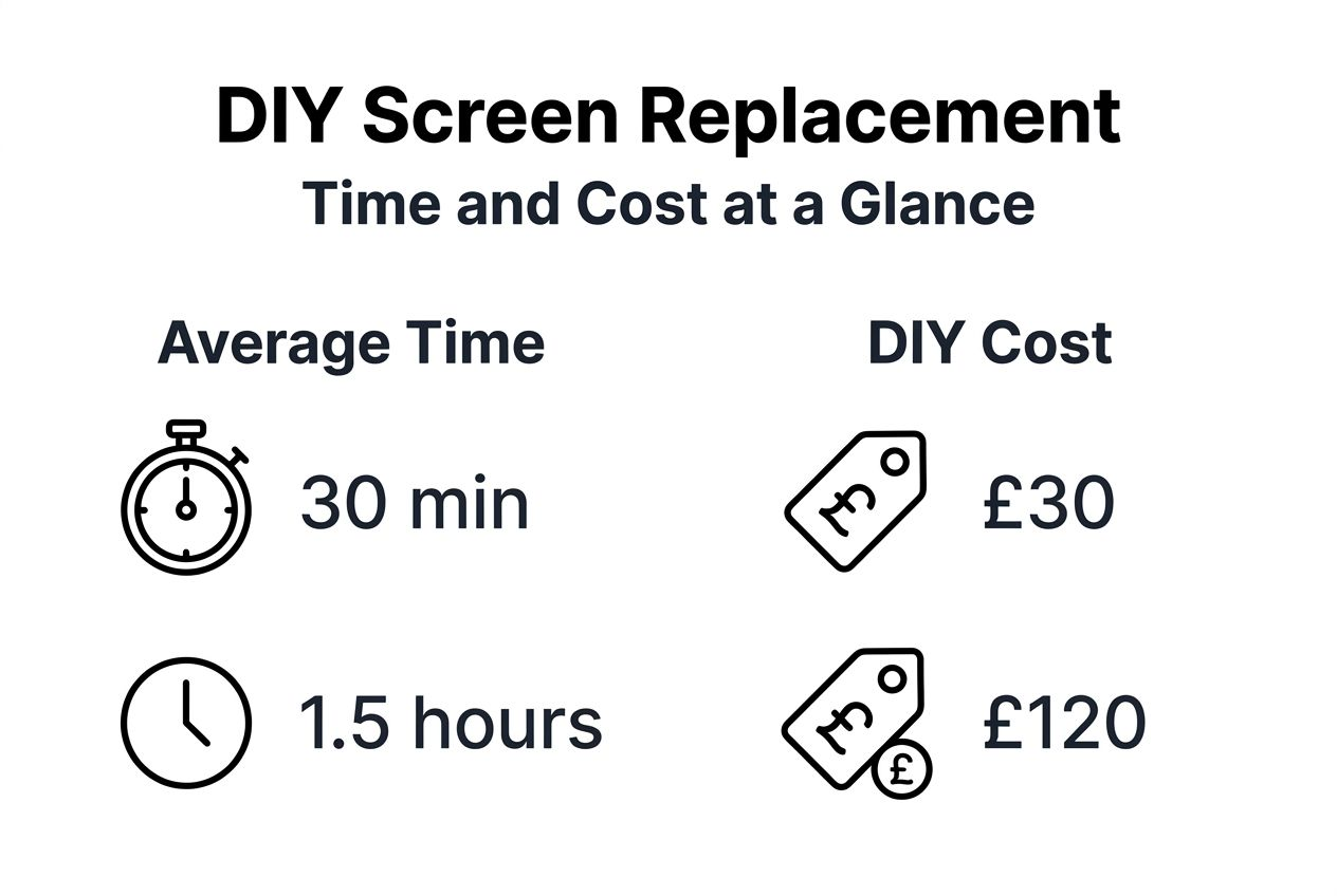 DIY screen replacement time and cost infographic