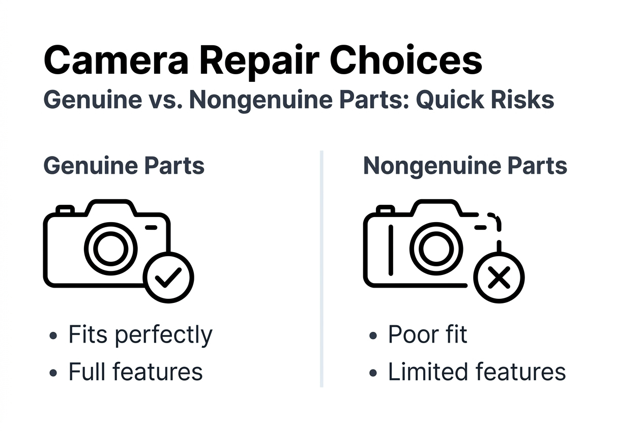 Infographic showing genuine versus nongenuine camera part risks