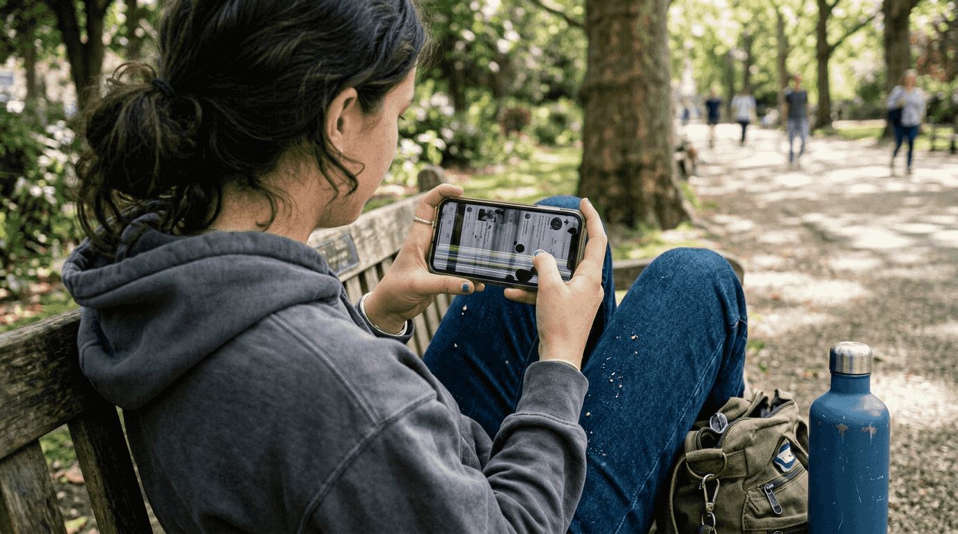 Phone screen with OLED damage symptoms outdoors