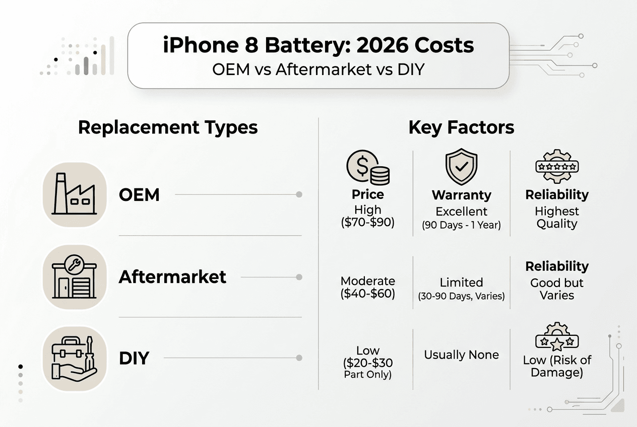 Infographic showing iPhone 8 battery cost types