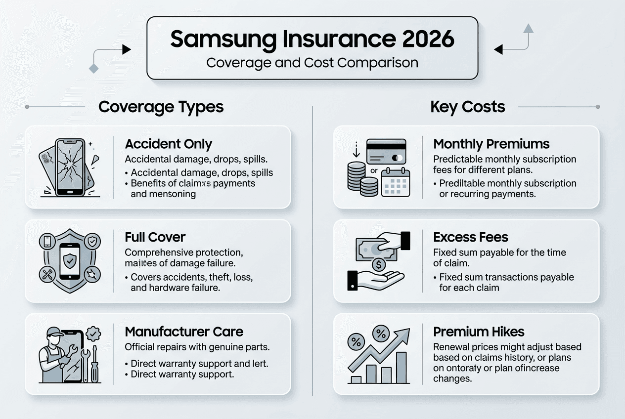 Infographic comparing Samsung insurance coverage options