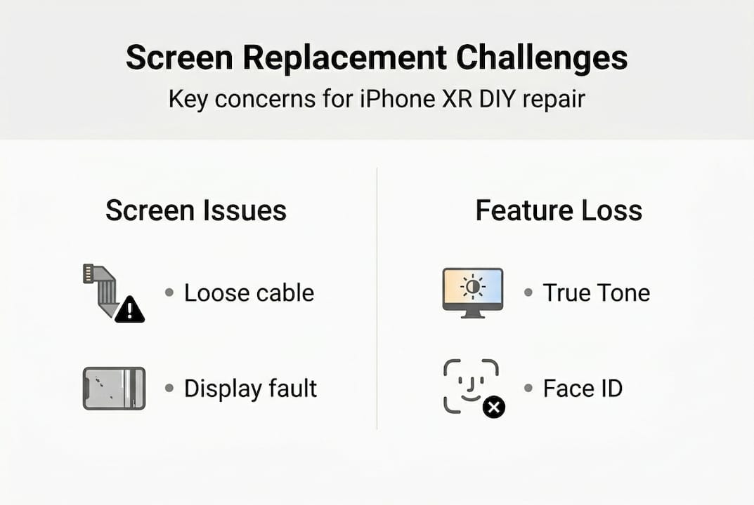 Infographic showing screen and feature concerns after screen replacement