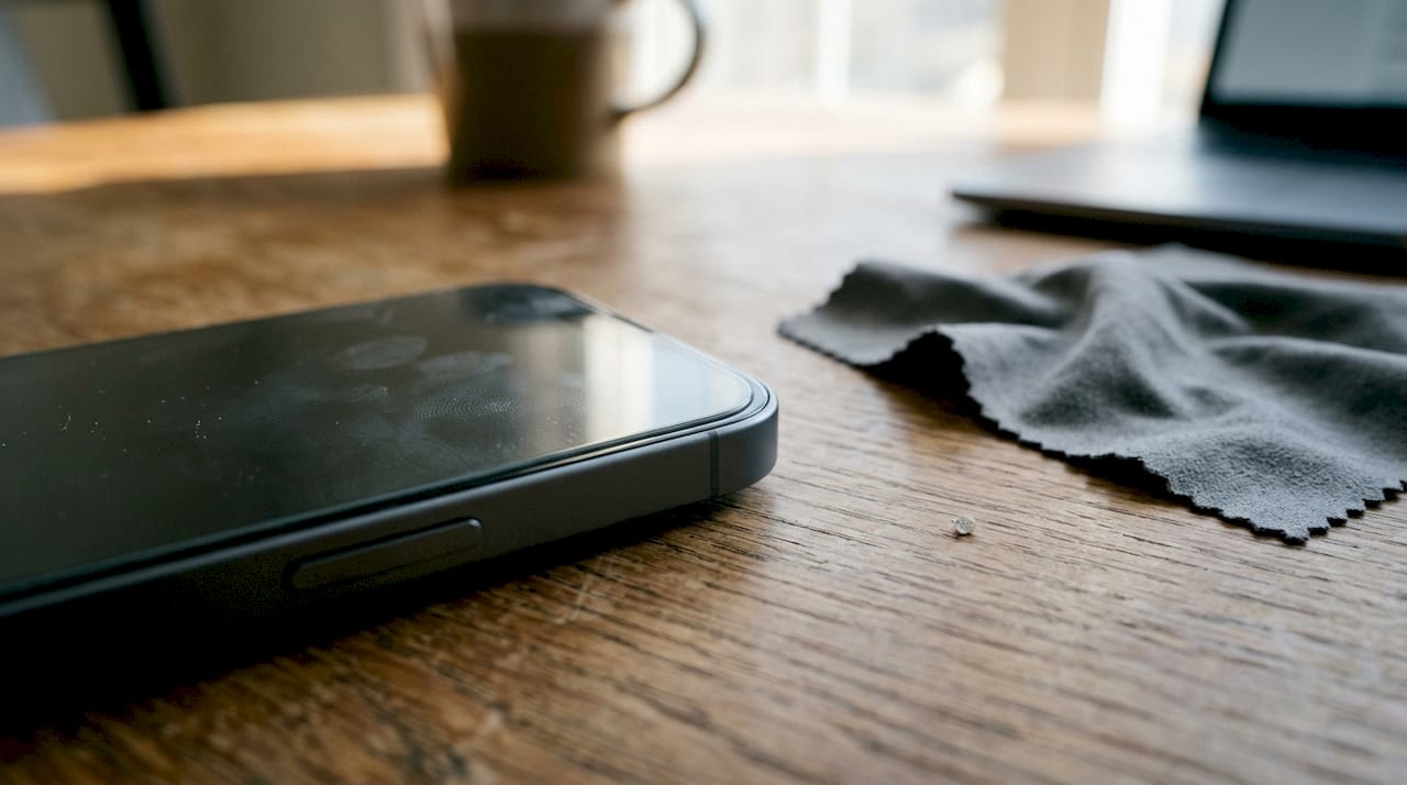 Close-up of phone edge with reinforced glass