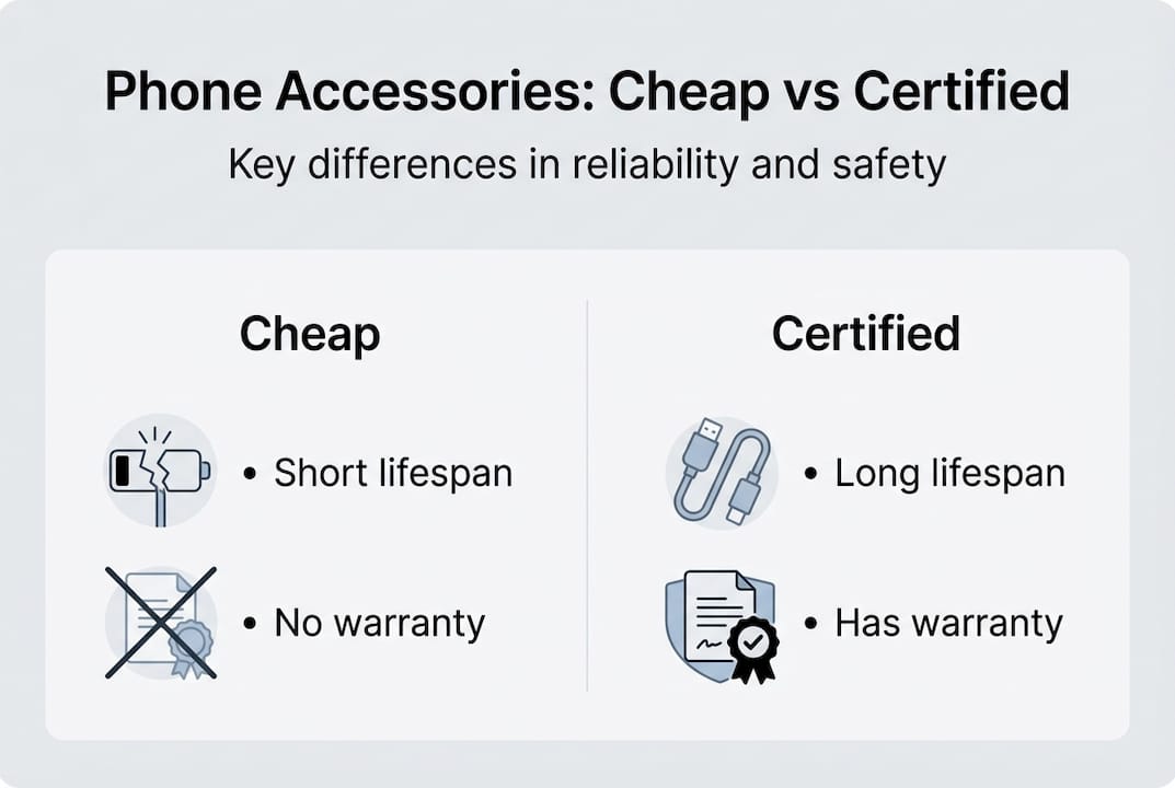 Infographic comparing cheap and certified accessories