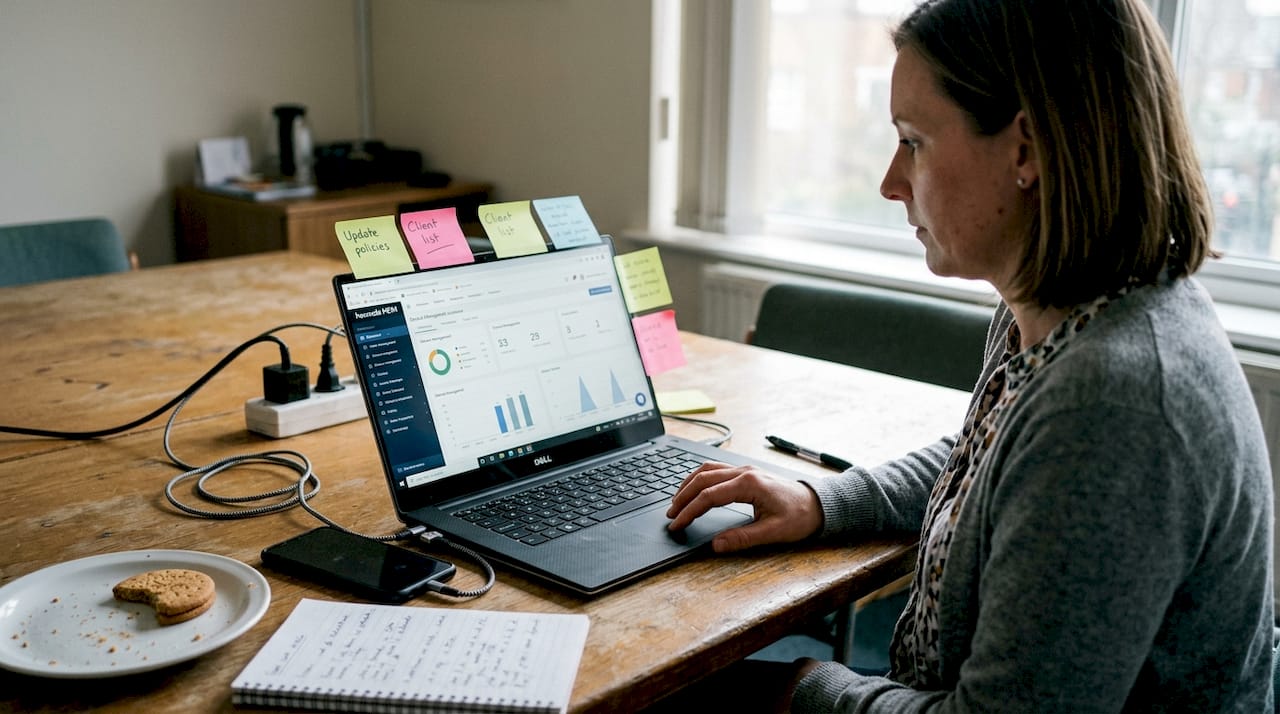 Manager using Hexnode dashboard on laptop