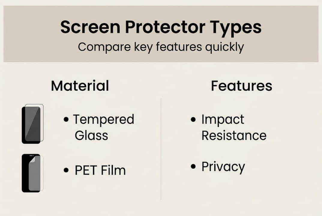 Infographic comparing screen protector types and features