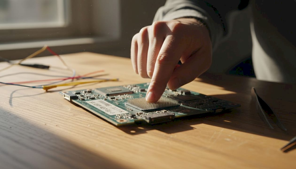 Pointing to MLCC ceramic capacitor on board