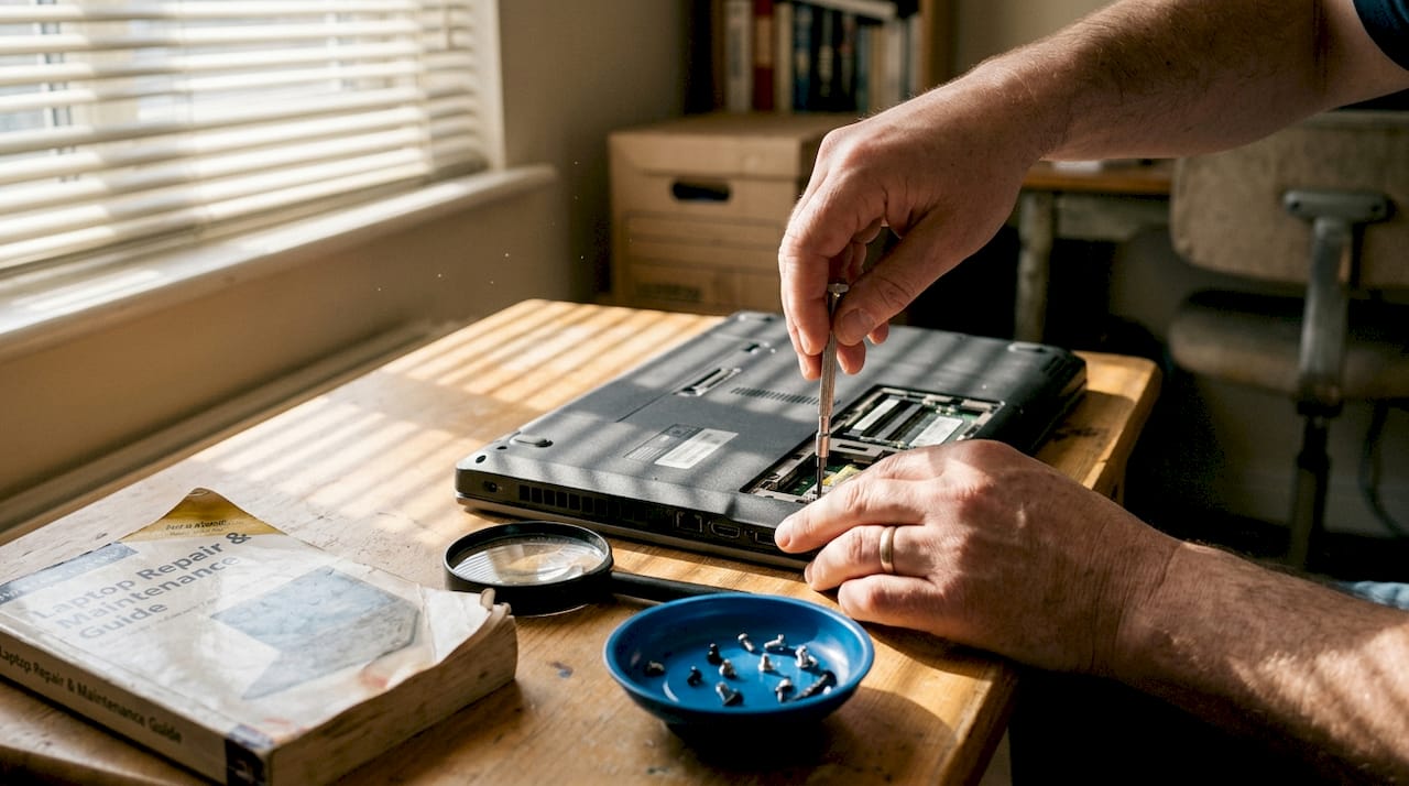 Close-up diy laptop charging port repair