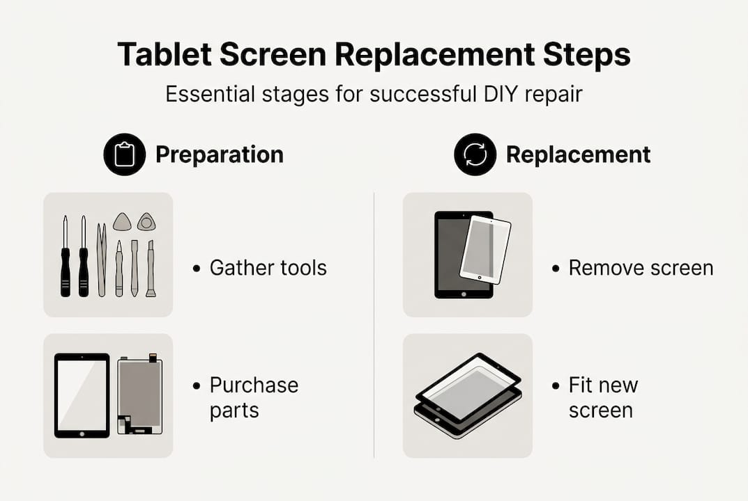 Infographic showing tablet screen replacement steps