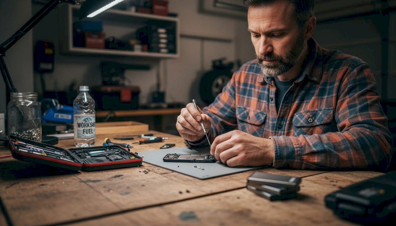 Man preparing phone battery replacement