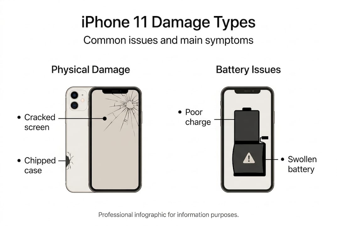 Infographic showing common iPhone 11 damage types
