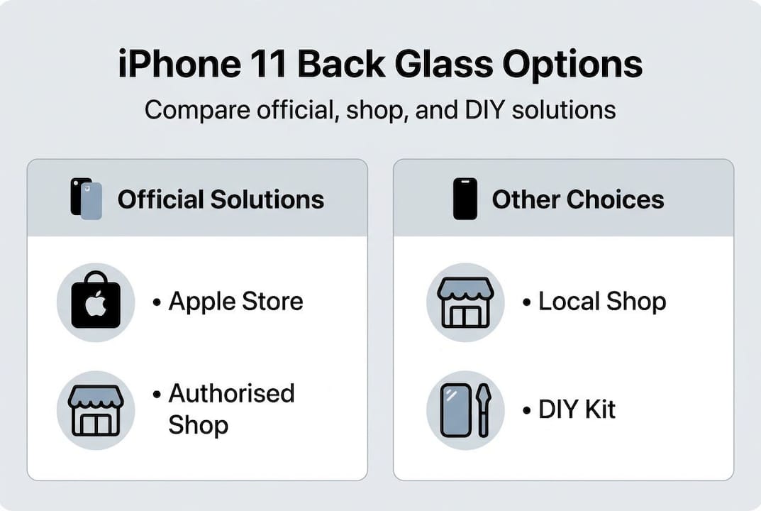 Infographic comparing iPhone 11 back glass repair options