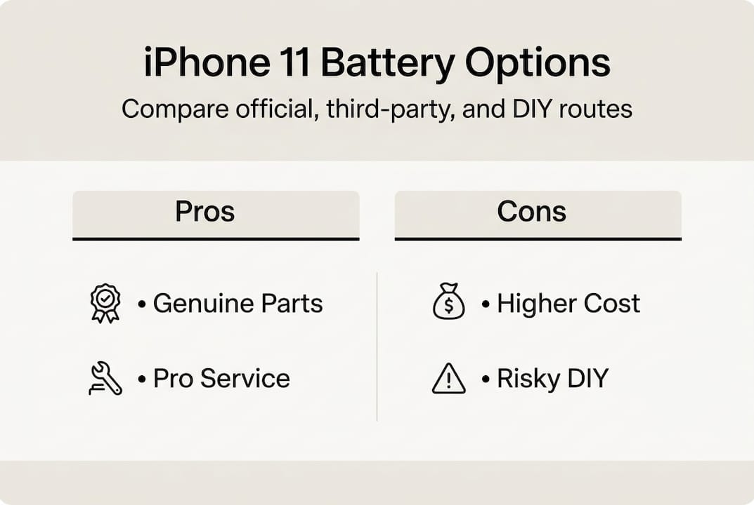 Infographic comparing iPhone 11 battery replacement options