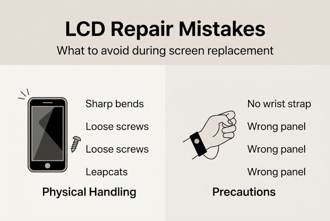 Infographic showing top DIY LCD repair mistakes