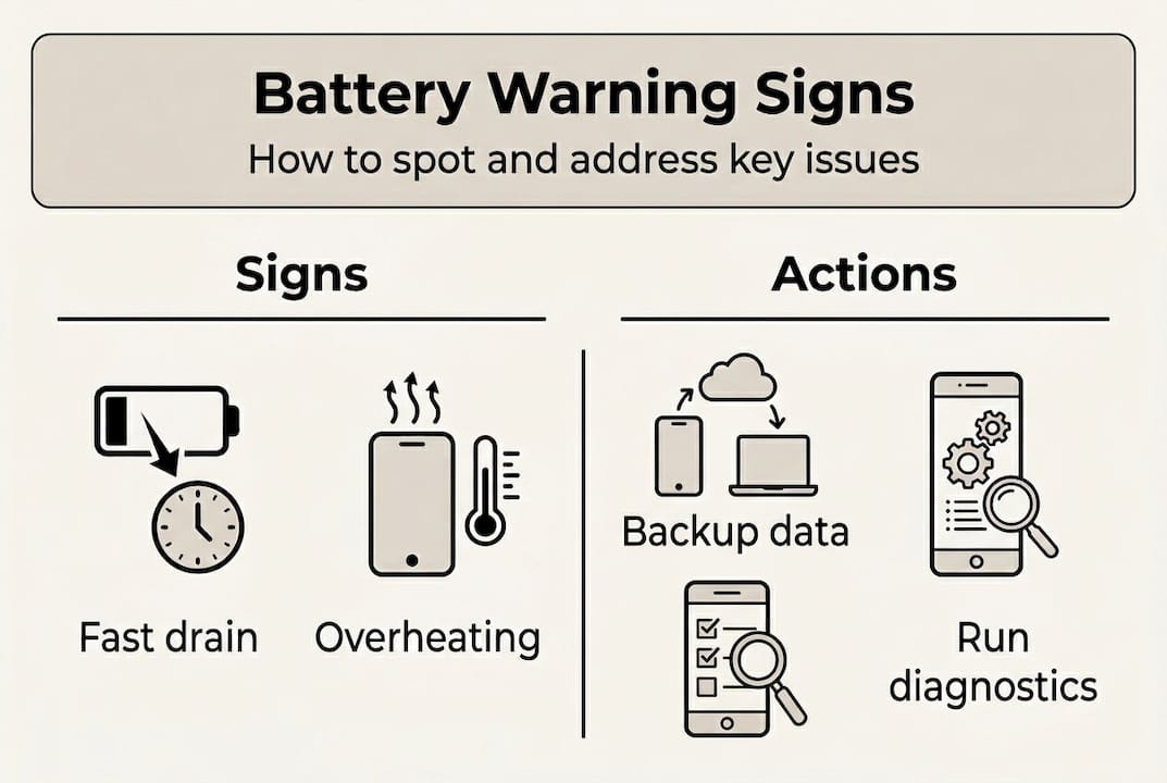 Infographic showing battery signs and actions