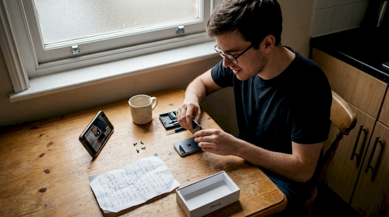Person doing DIY iPhone battery replacement