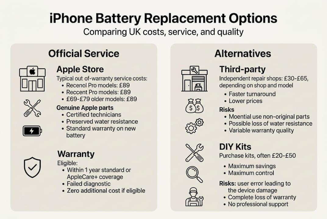 Infographic comparing iPhone battery replacement options