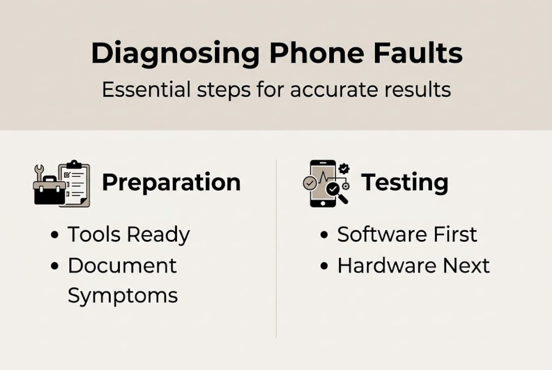 Infographic diagram of phone diagnosis process