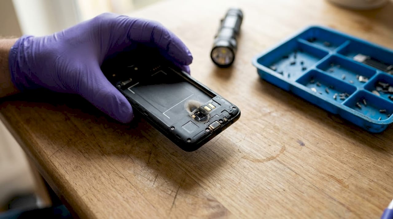 Burn mark on battery terminal closeup
