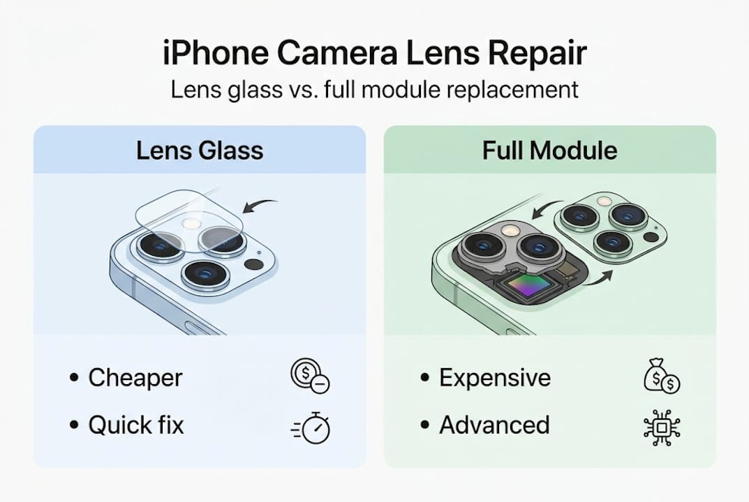 Infographic comparing lens glass to full module