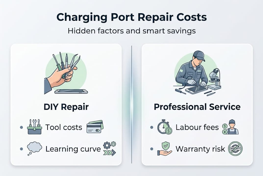 Infographic showing charging port repair cost factors