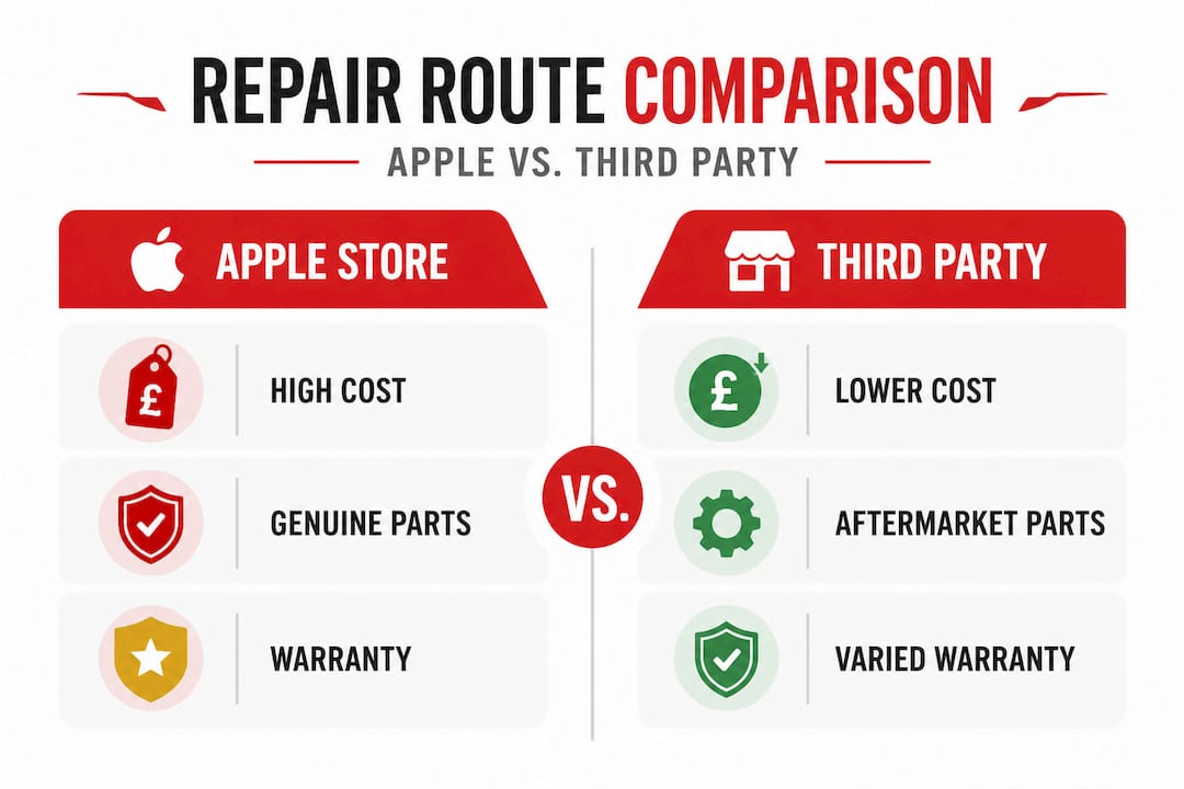 Infographic comparing Apple versus third-party lens repair