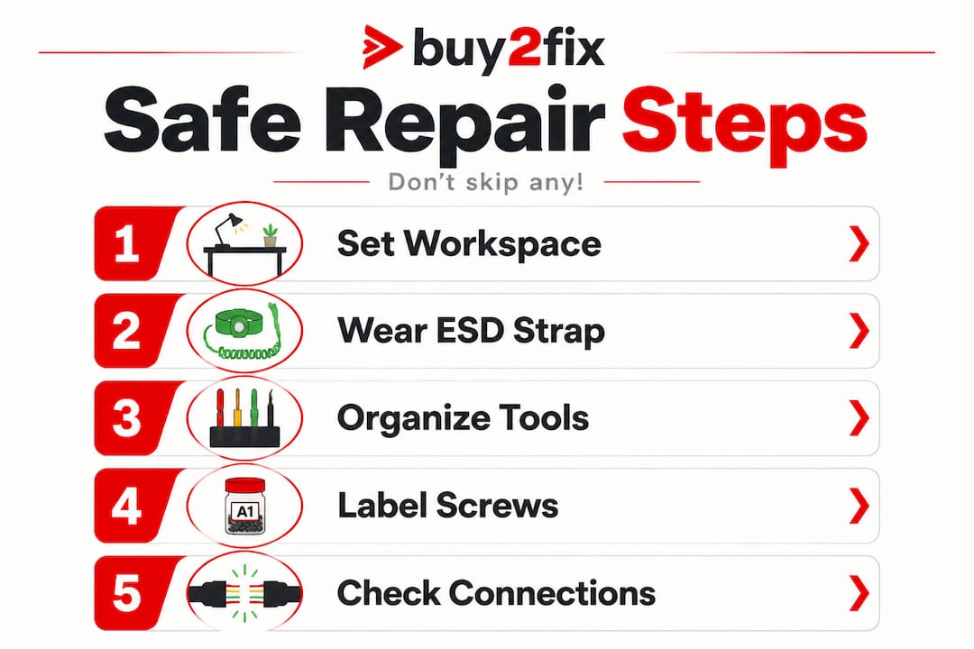 Infographic showing step-by-step safe phone repair process