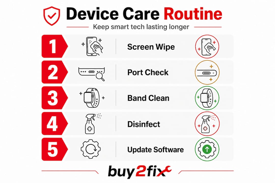 Infographic showing steps for device maintenance