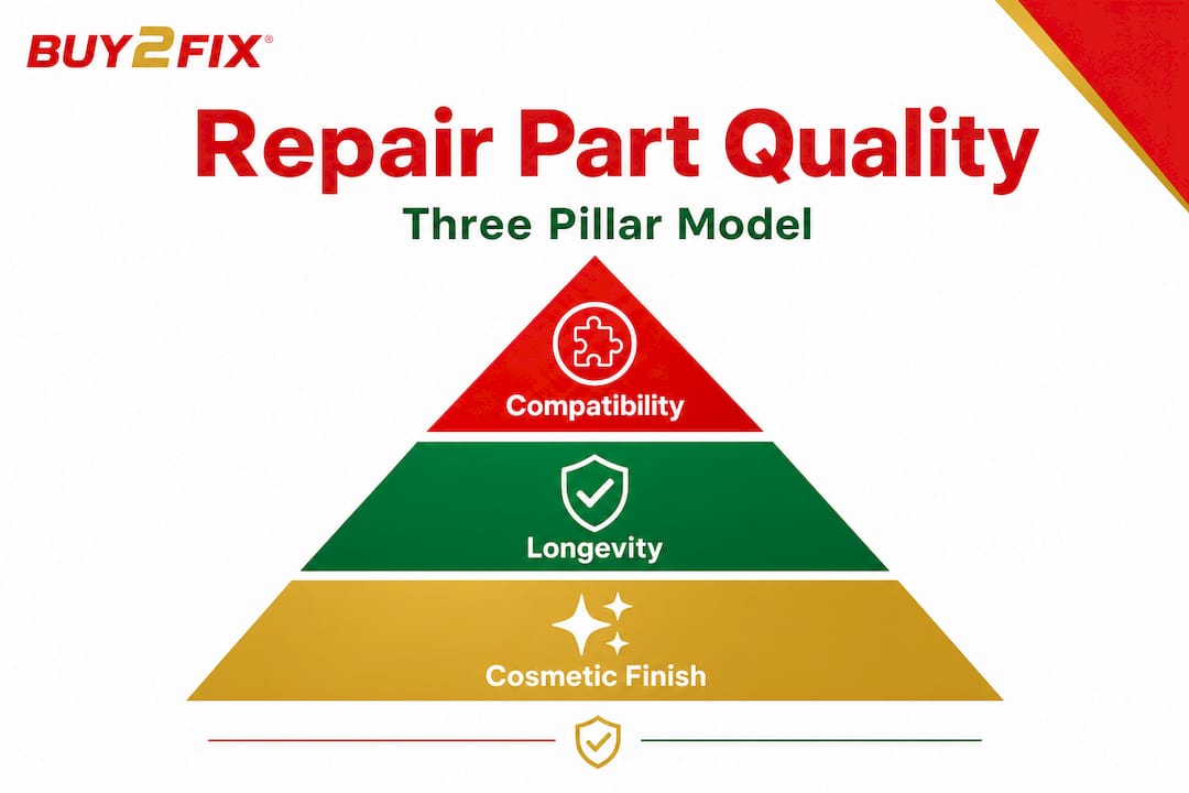 Pyramid showing three pillars of repair parts quality