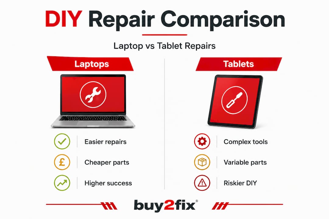 Infographic contrasting laptop and tablet DIY repair
