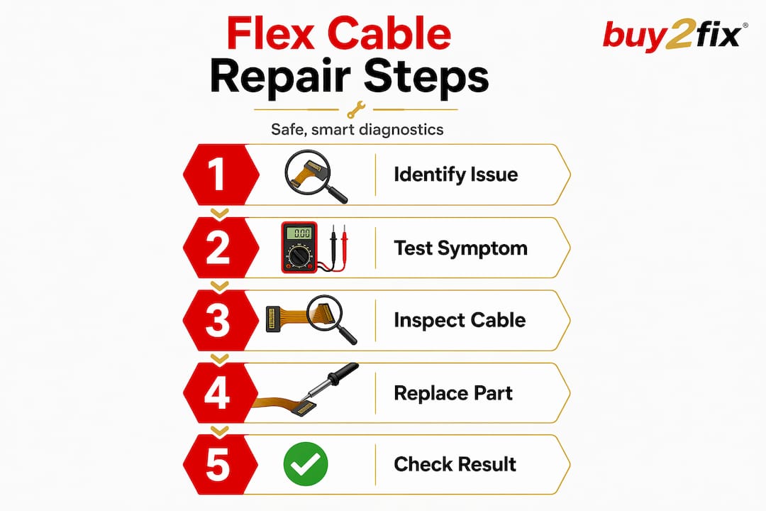 Infographic showing steps for flex cable repair