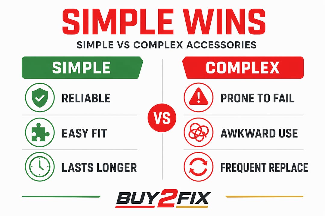 Infographic comparing simple and complex phone accessories