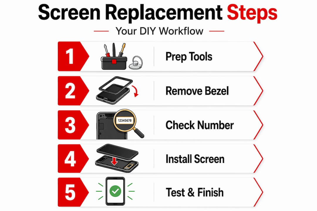 Infographic showing DIY laptop screen replacement steps