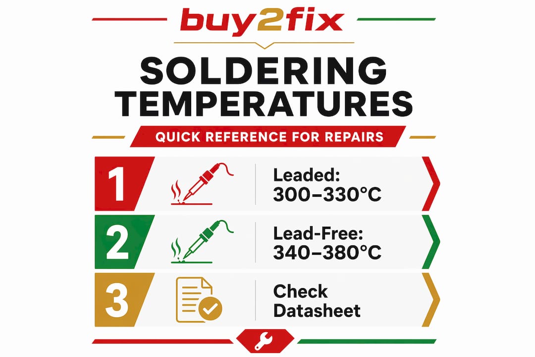 Soldering temperature quick reference infographic