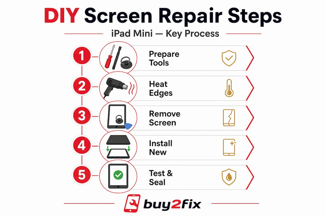 Infographic with DIY iPad Mini repair steps
