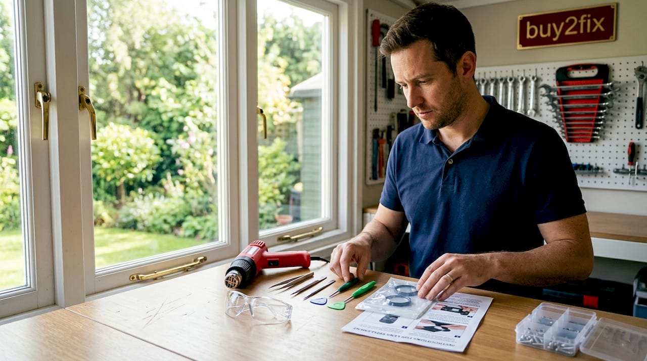Man assembling phone camera repair tools
