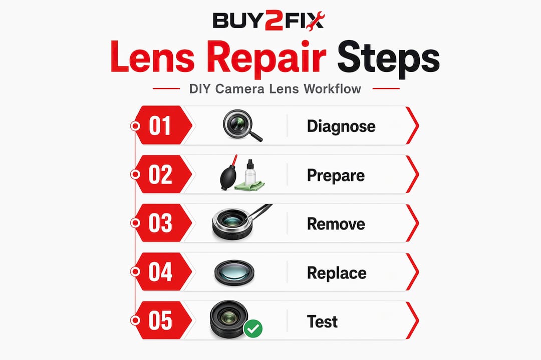 Infographic showing lens repair process steps