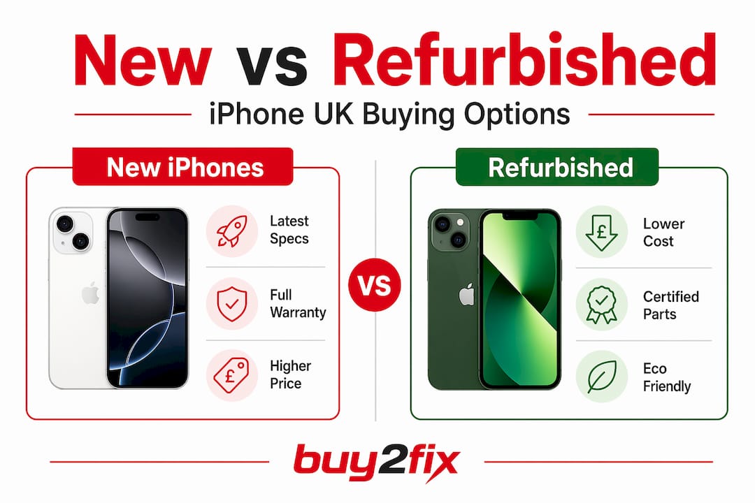 Infographic comparing new and refurbished iPhones in the UK