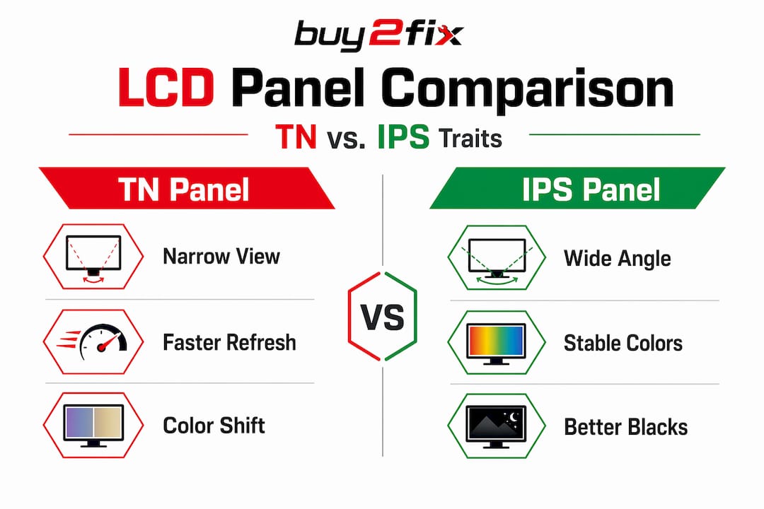 Infographic comparing TN and IPS LCD panels