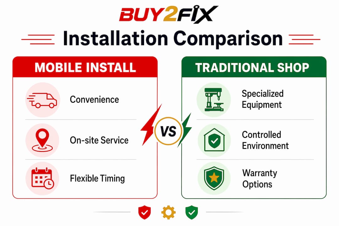 Infographic comparing mobile and traditional car audio installation options