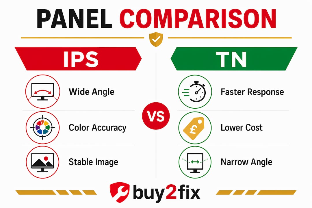 Infographic comparing IPS and TN LCD panel features