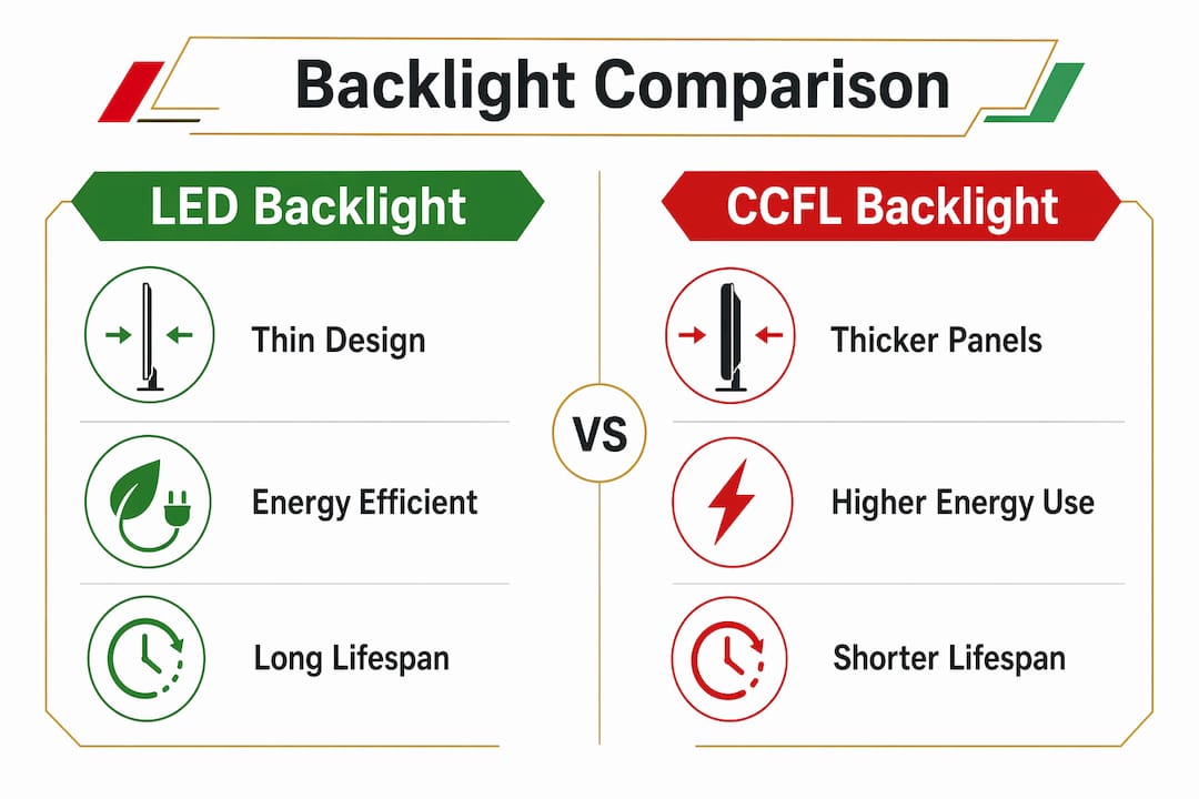 Infographic comparing LED and CCFL backlight features