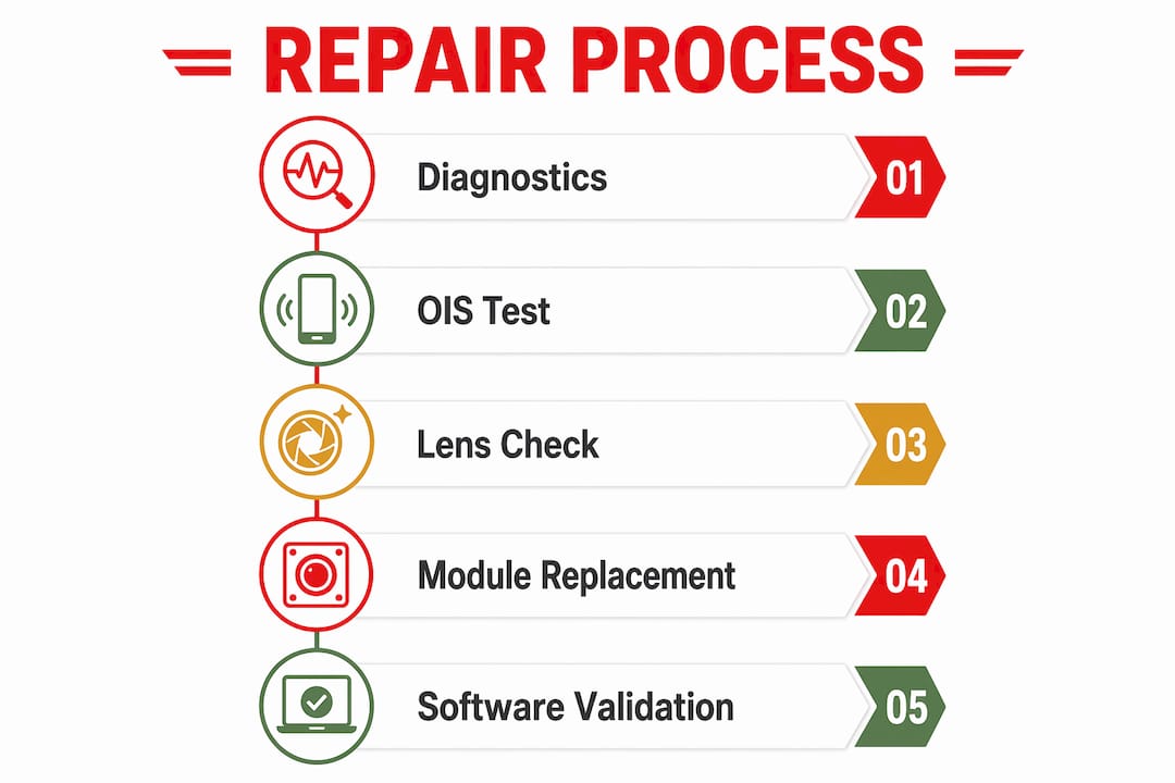 Infographic showing iPhone 12 camera repair steps